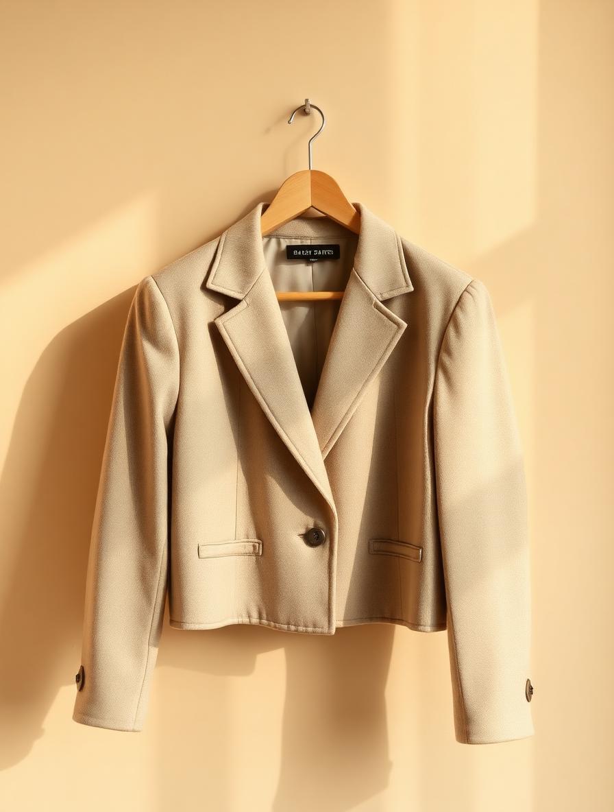 Cropped vintage wool blazer in oatmeal