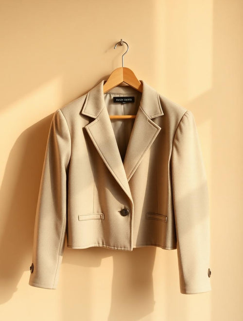 Cropped vintage wool blazer in oatmeal