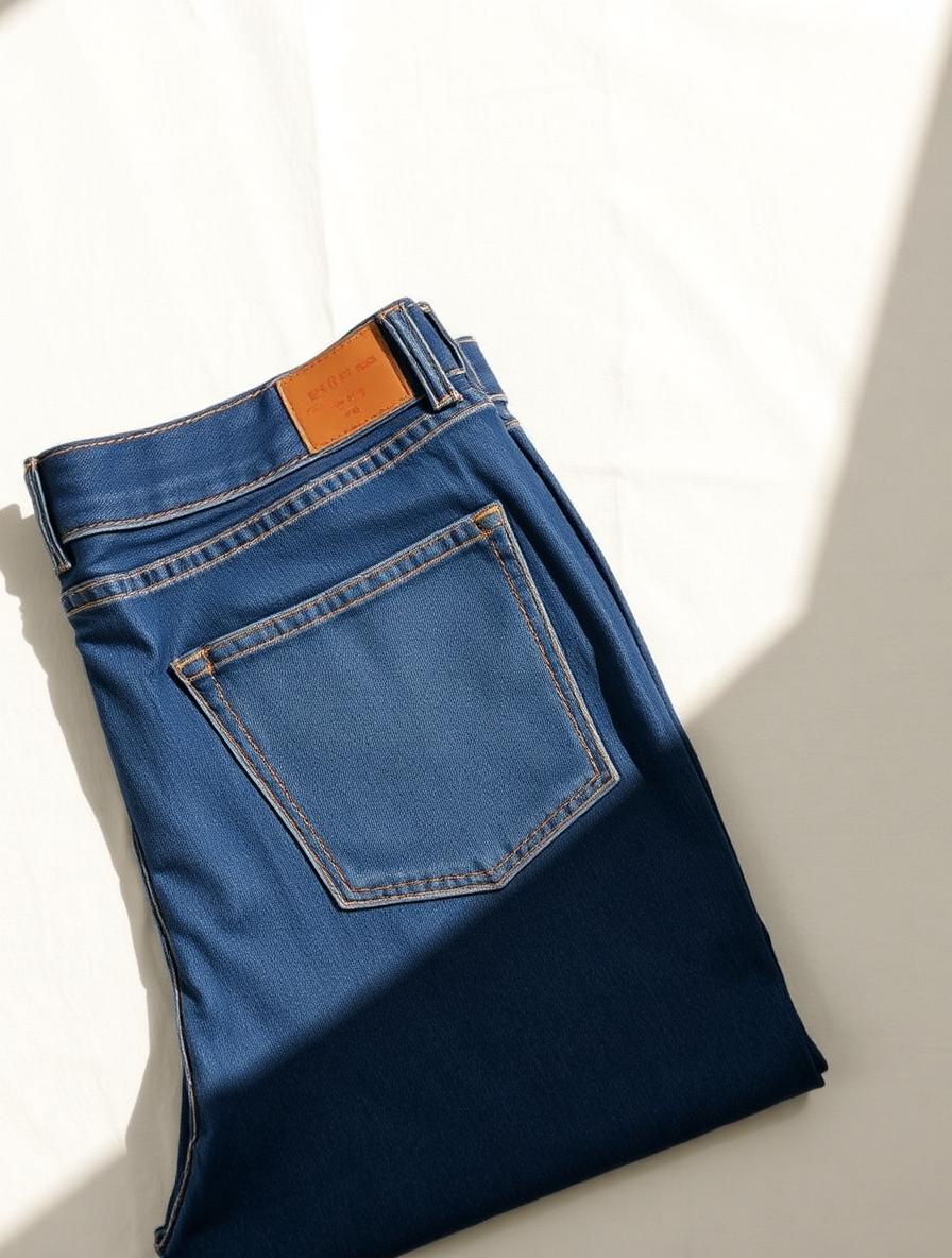 High-waist indigo denim