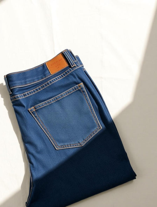 High-waist indigo denim